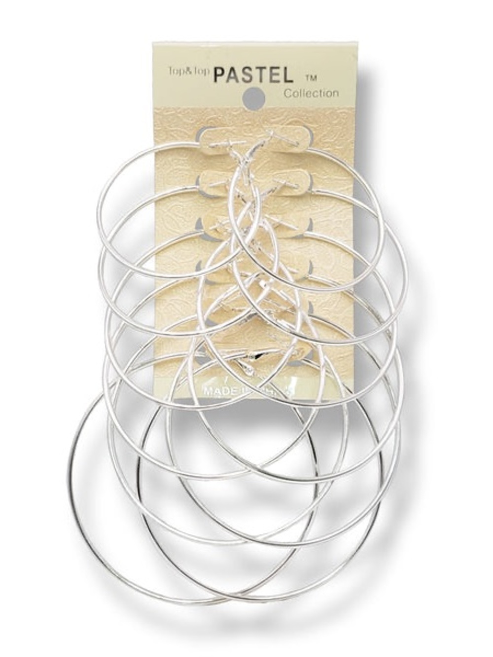 Top & Top Pastel Collection Silver Tone Assorted Size Hoop Earrings (6 Pair) NIP